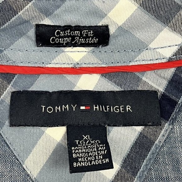 Tommy Hilfiger Mens Custom Fit Shirt Blue Plaid Long Sleeve Casual XL - Picture 9 of 10
